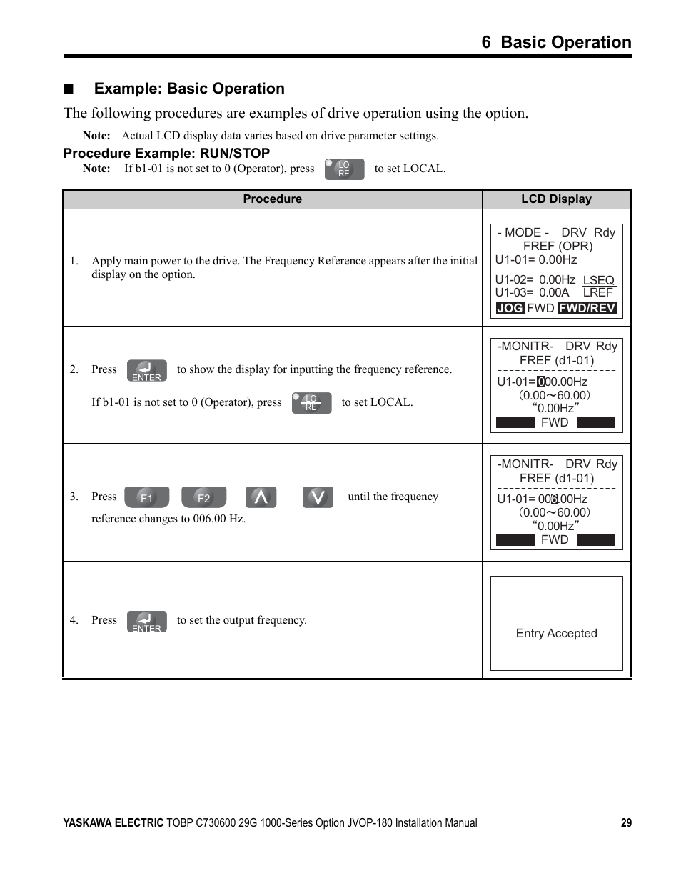 6 basic operation | Yaskawa JVOP-180 LCD User Manual | Page 29 / 58