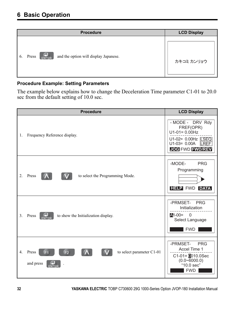 6 basic operation | Yaskawa JVOP-180 LCD User Manual | Page 32 / 58