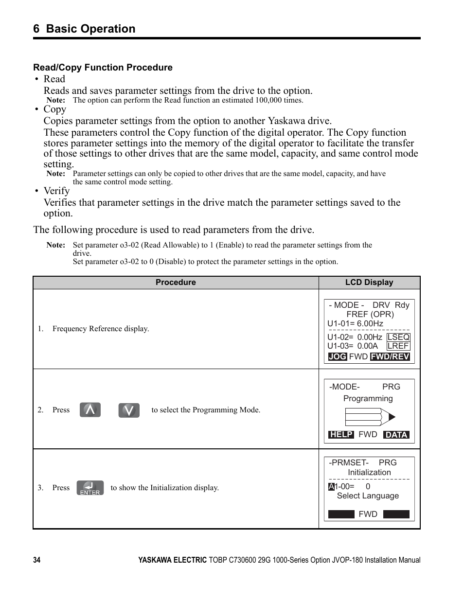 6 basic operation | Yaskawa JVOP-180 LCD User Manual | Page 34 / 58