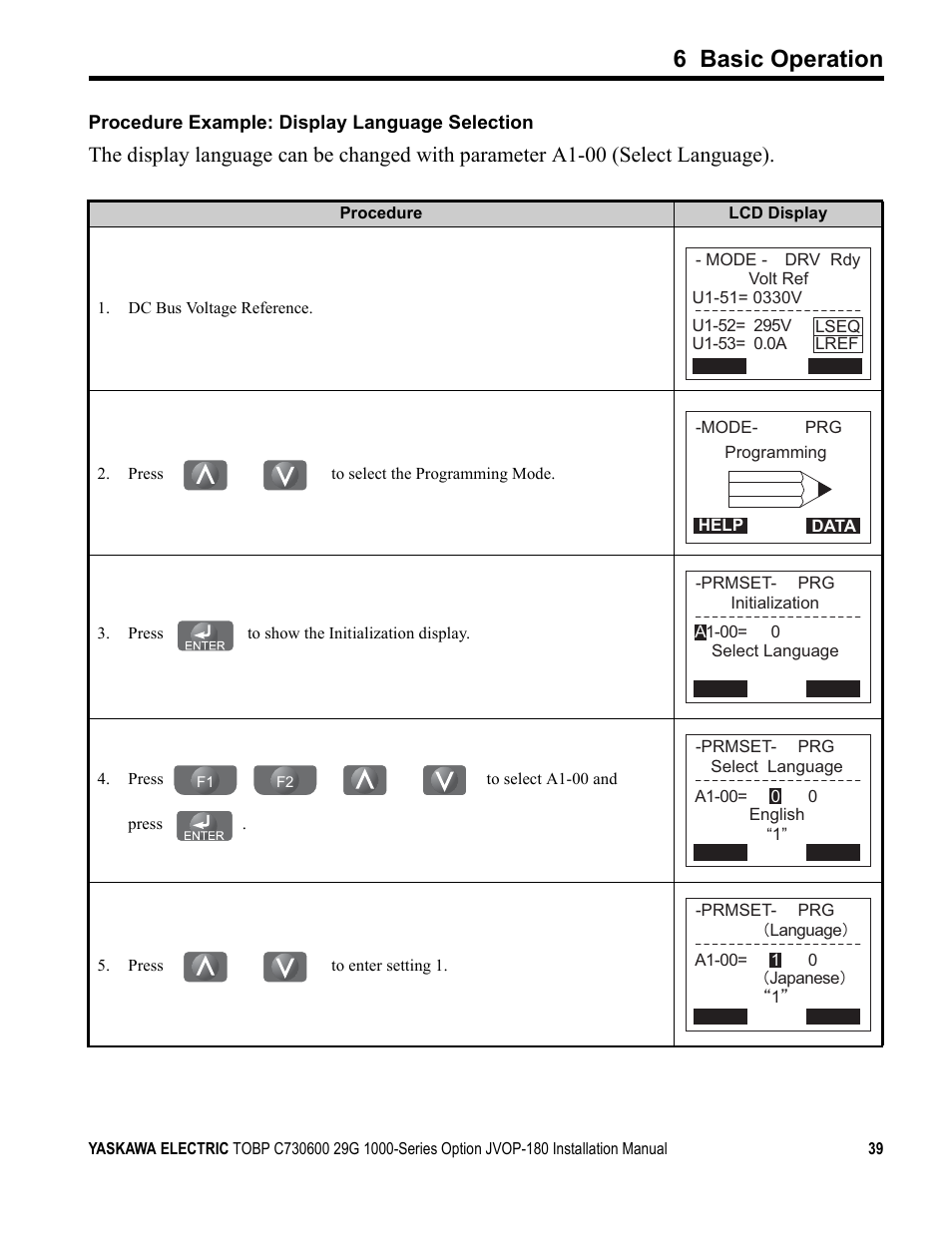 6 basic operation | Yaskawa JVOP-180 LCD User Manual | Page 39 / 58