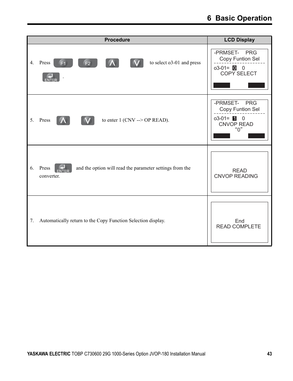 6 basic operation | Yaskawa JVOP-180 LCD User Manual | Page 43 / 58