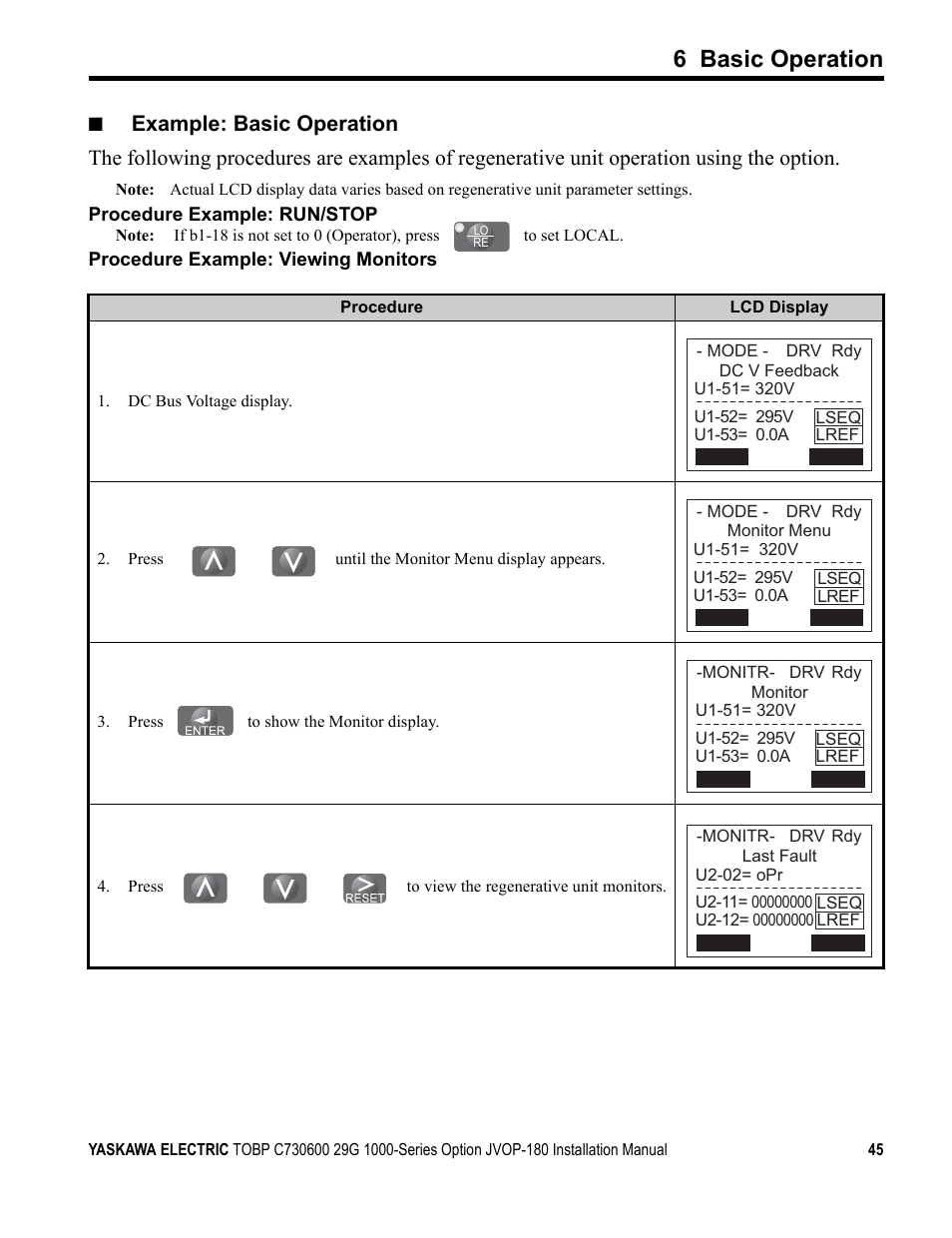 6 basic operation | Yaskawa JVOP-180 LCD User Manual | Page 45 / 58