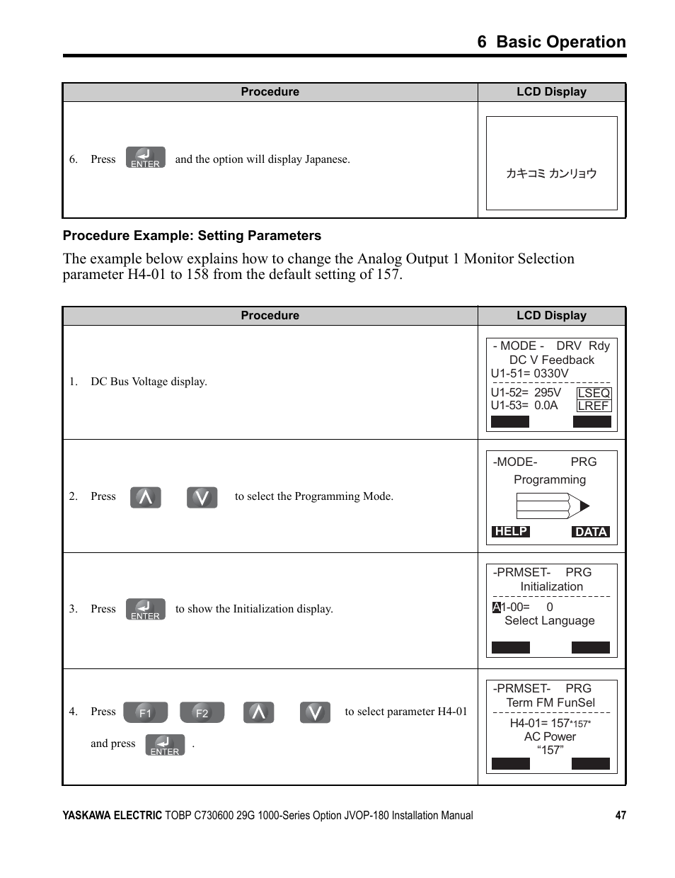6 basic operation | Yaskawa JVOP-180 LCD User Manual | Page 47 / 58