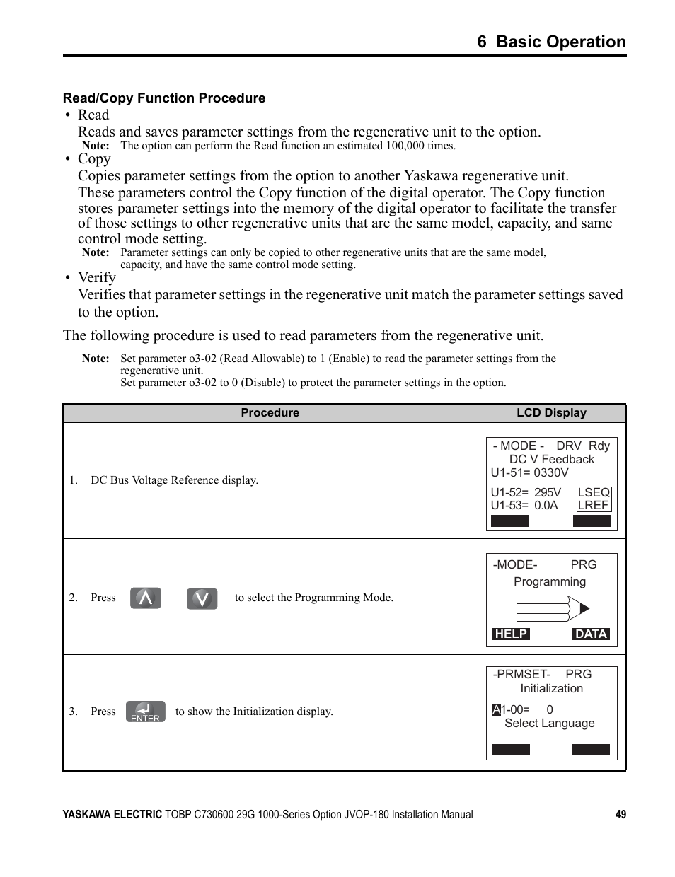 6 basic operation | Yaskawa JVOP-180 LCD User Manual | Page 49 / 58