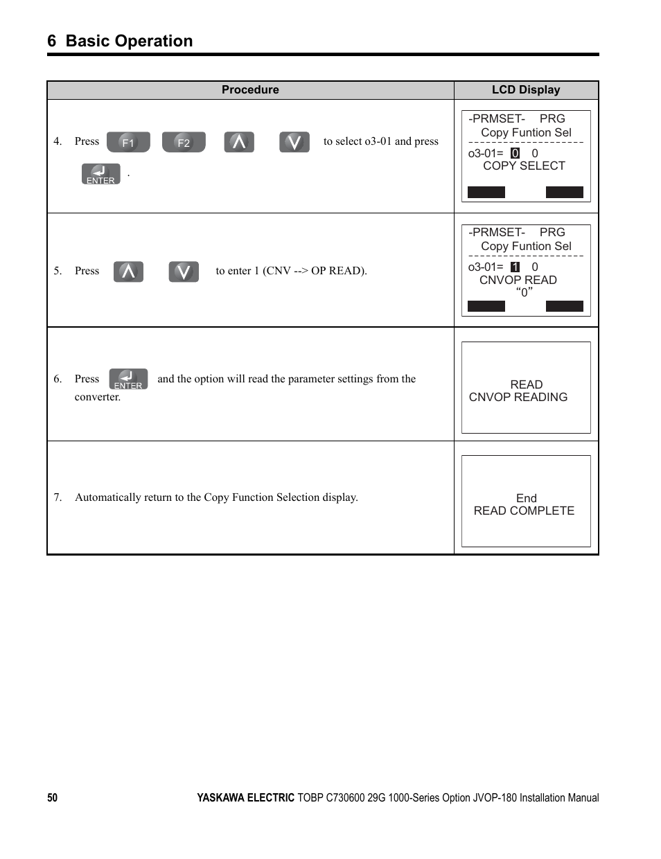 6 basic operation | Yaskawa JVOP-180 LCD User Manual | Page 50 / 58