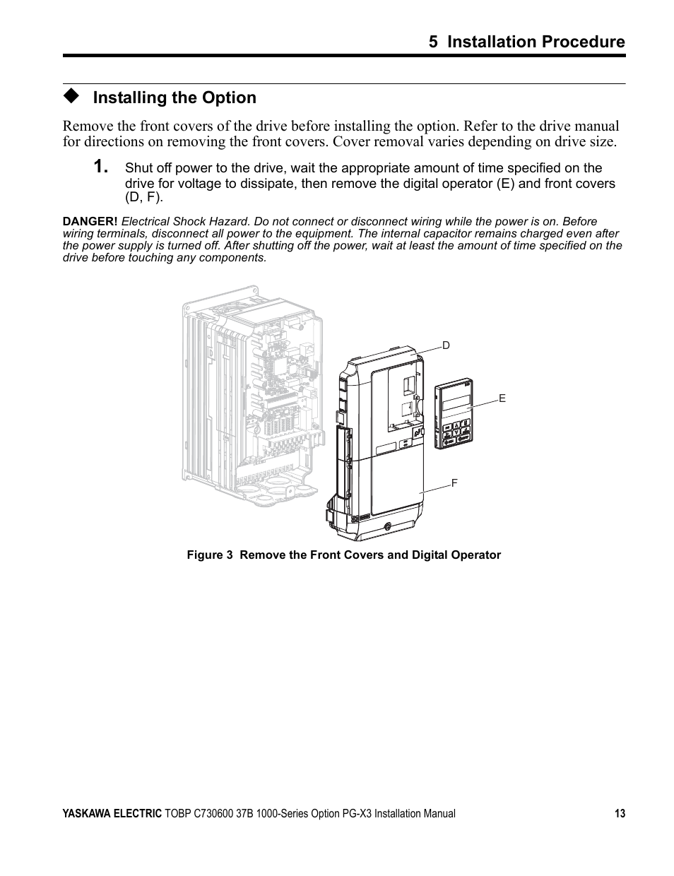 Installing the option, 5 installation procedure | Yaskawa PG-X3 Line Driver User Manual | Page 12 / 31