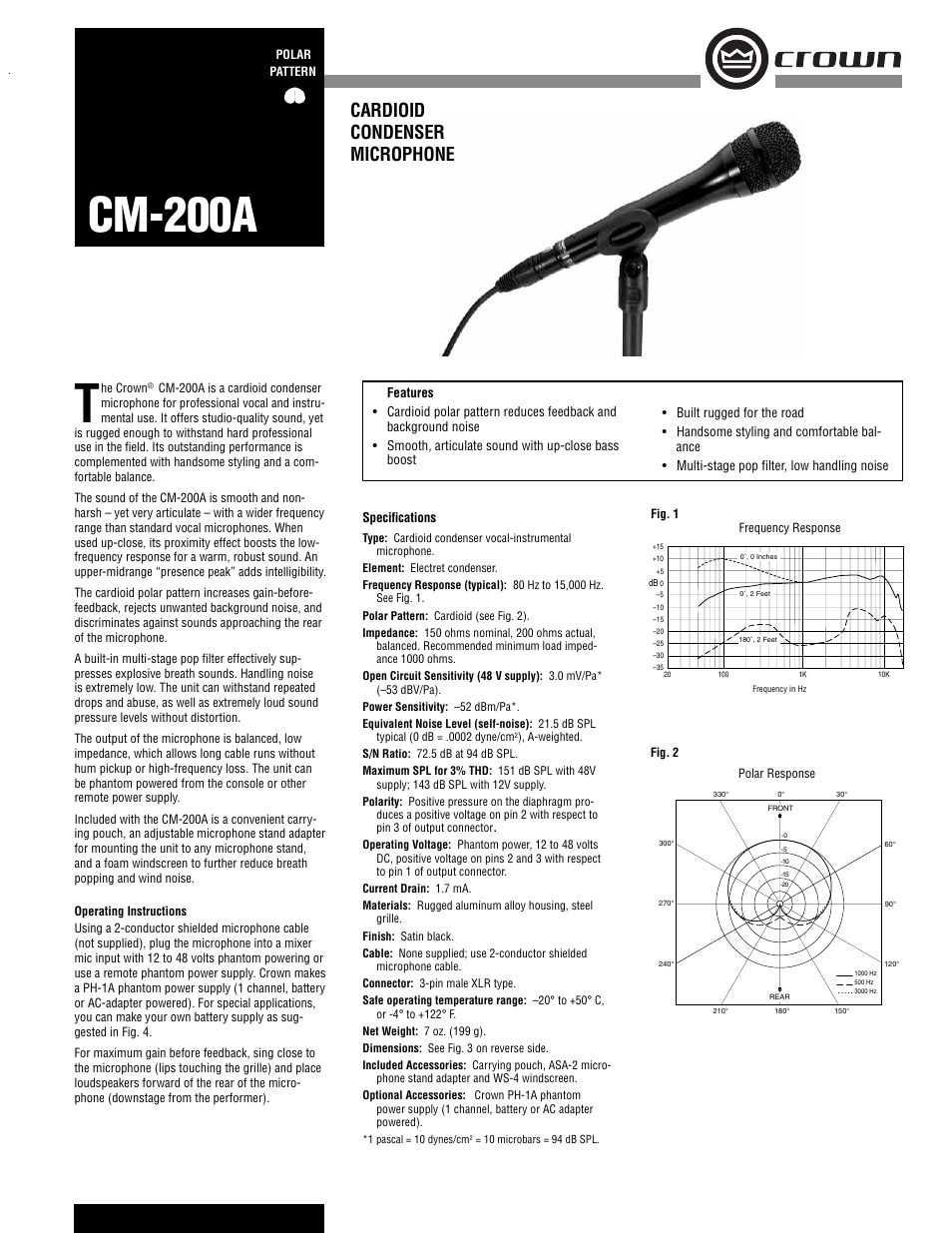Crown Audio CM-200A User Manual | 2 pages