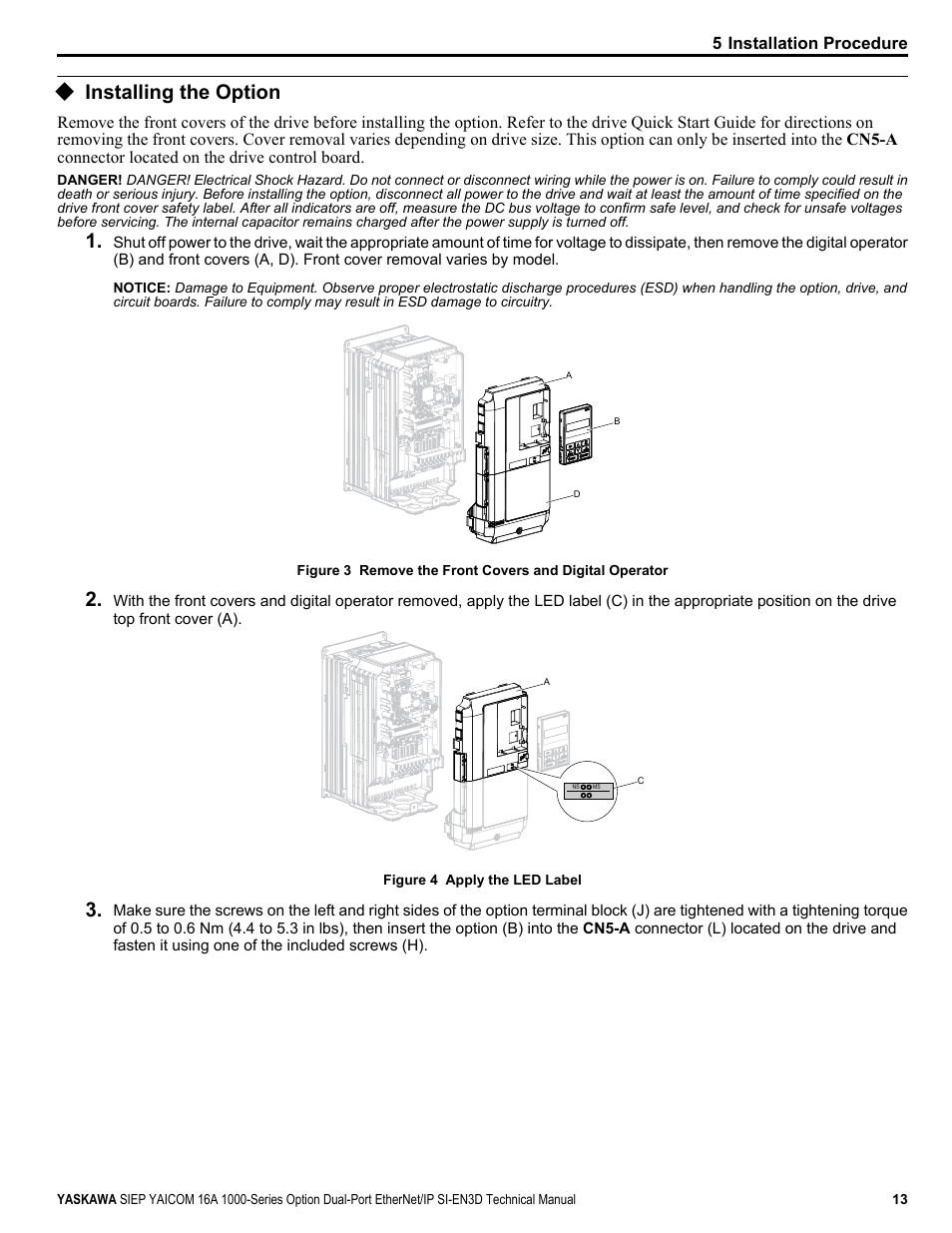 Installing the option | Yaskawa SI-EN3D User Manual | Page 13 / 68
