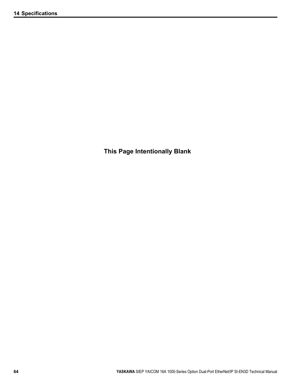 This page intentionally blank | Yaskawa SI-EN3D User Manual | Page 64 / 68