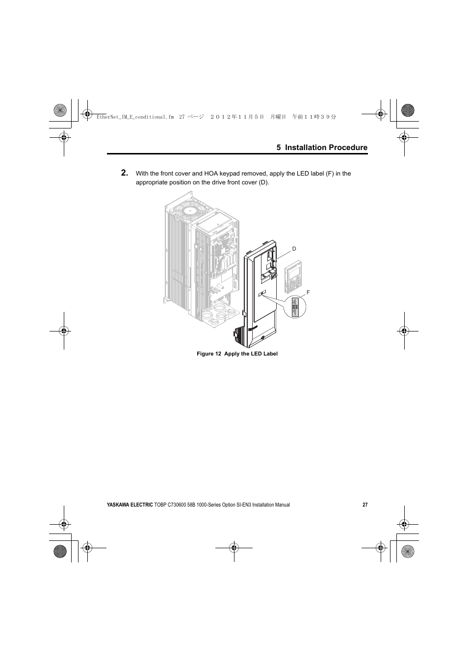 A1000, 5 installation procedure | Yaskawa SI-EN3 Installation User Manual | Page 27 / 54