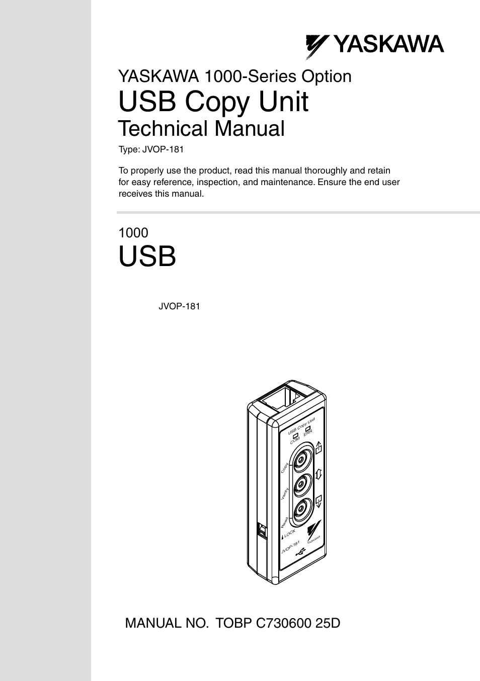 Yaskawa JVOP-181 USB Copy Unit User Manual | 22 pages