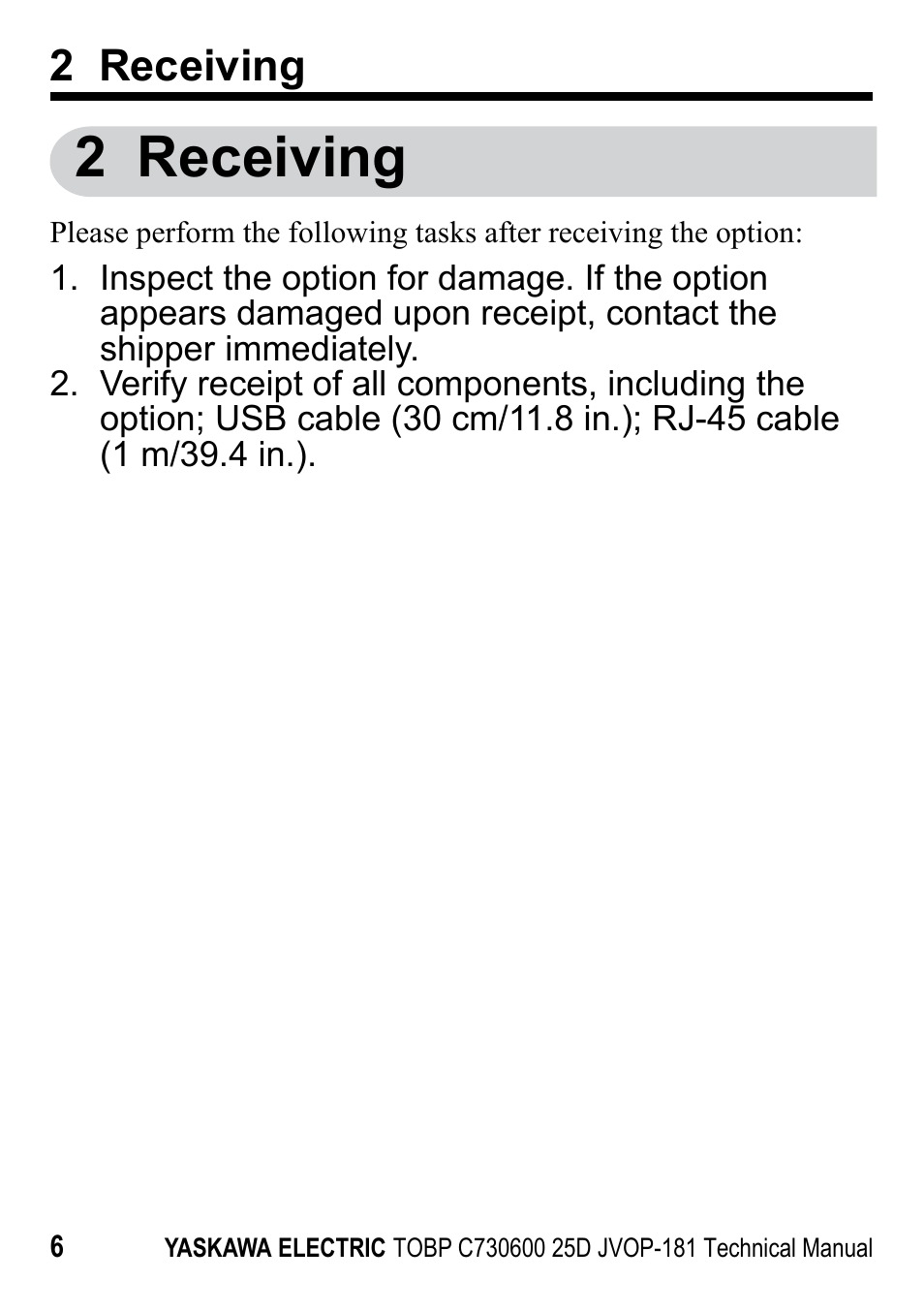 2 receiving | Yaskawa JVOP-181 USB Copy Unit User Manual | Page 6 / 22