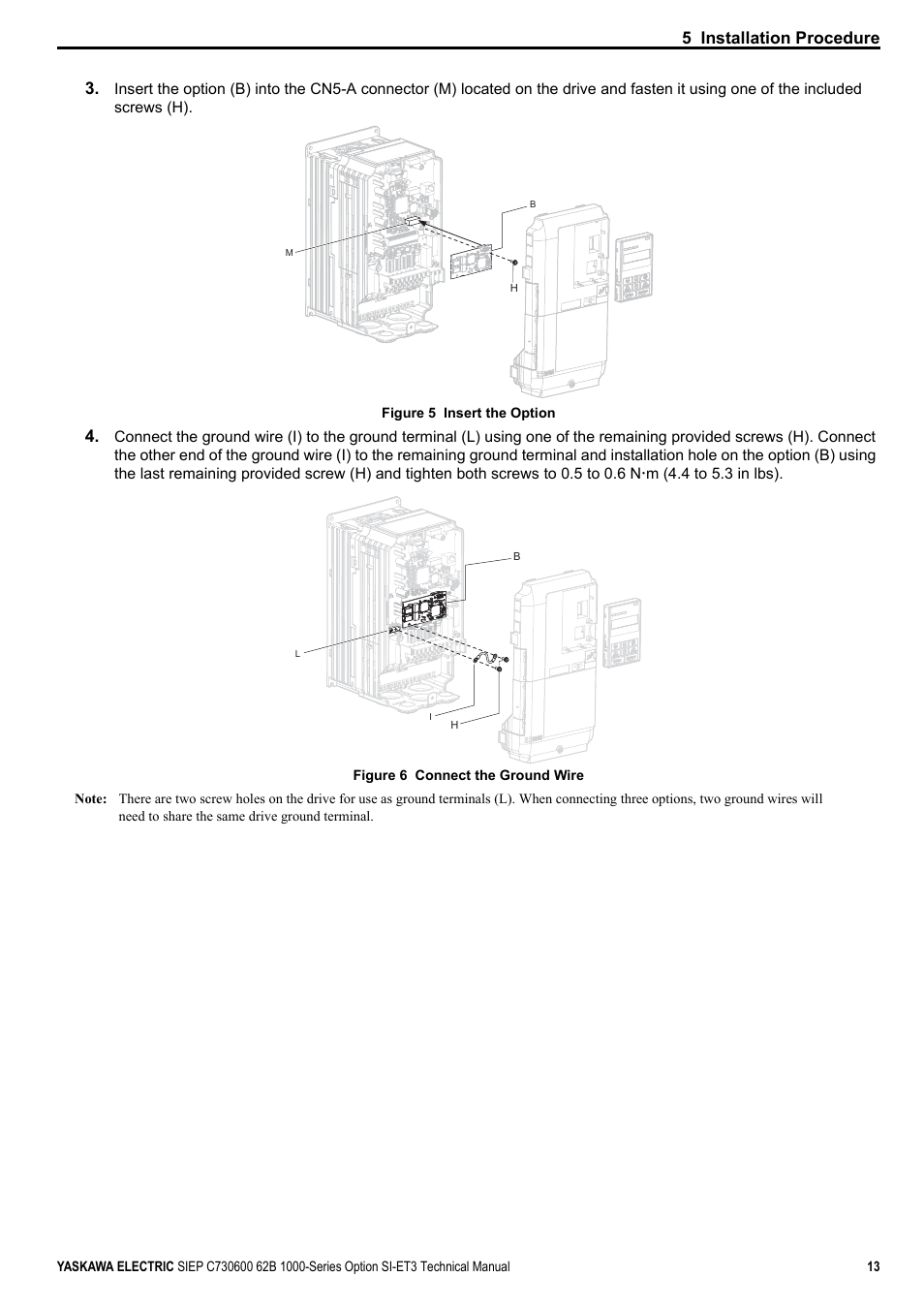 A1000, 5 installation procedure | Yaskawa SI-ET3 User Manual | Page 13 / 49