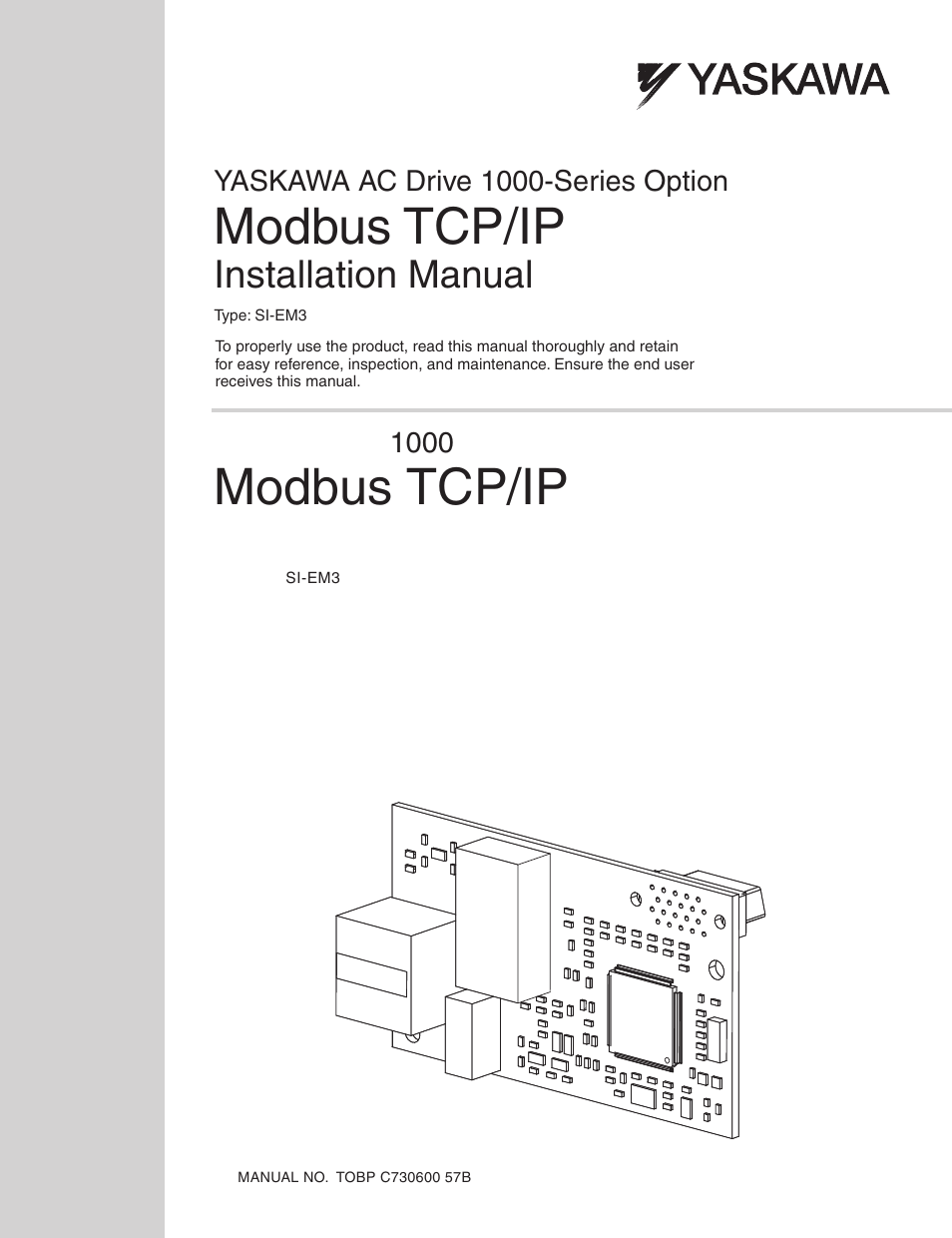 Yaskawa Modbus TCP/IP Installation User Manual | 51 pages