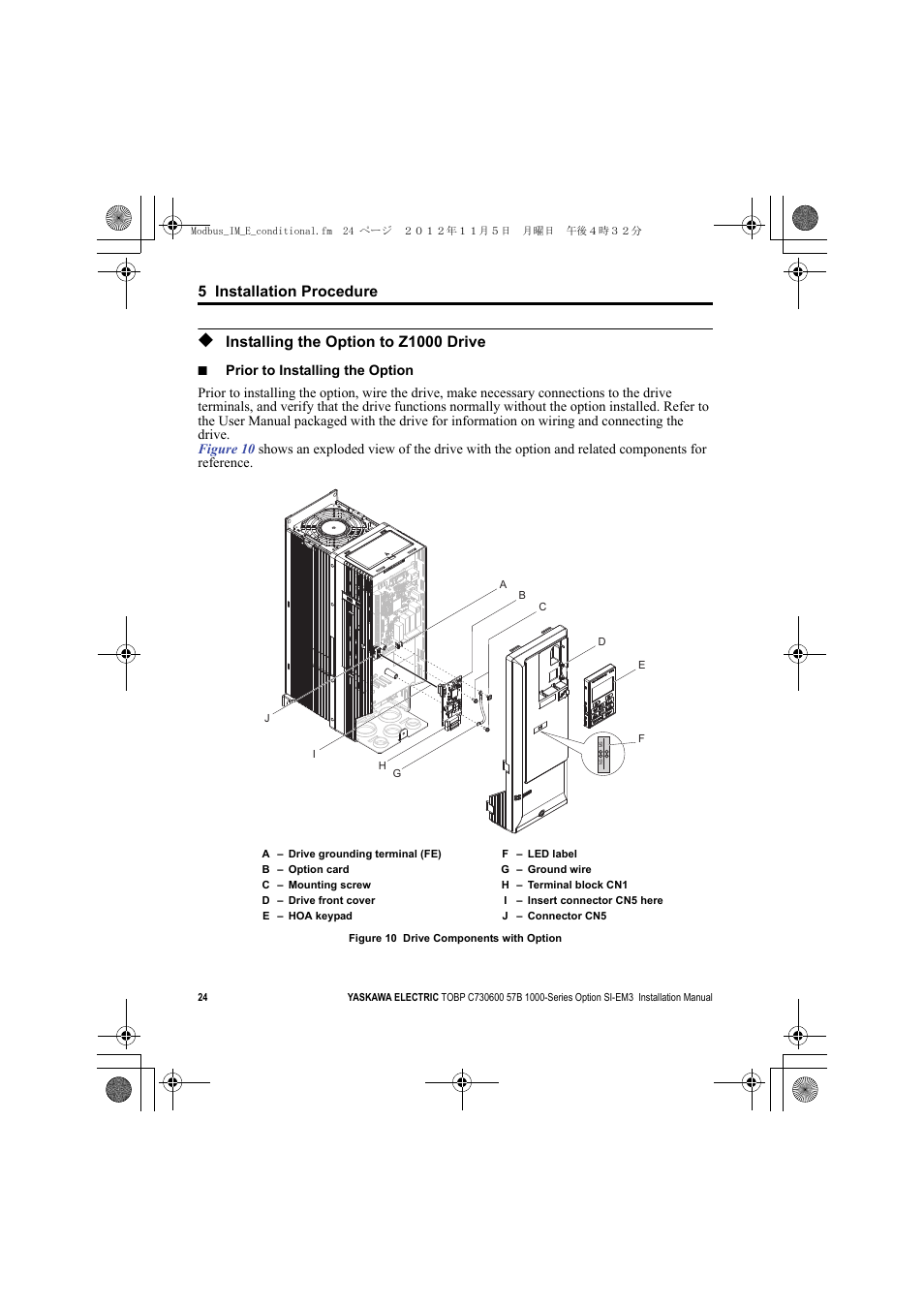 Installing the option to z1000 drive, A1000 | Yaskawa Modbus TCP/IP Installation User Manual | Page 24 / 51
