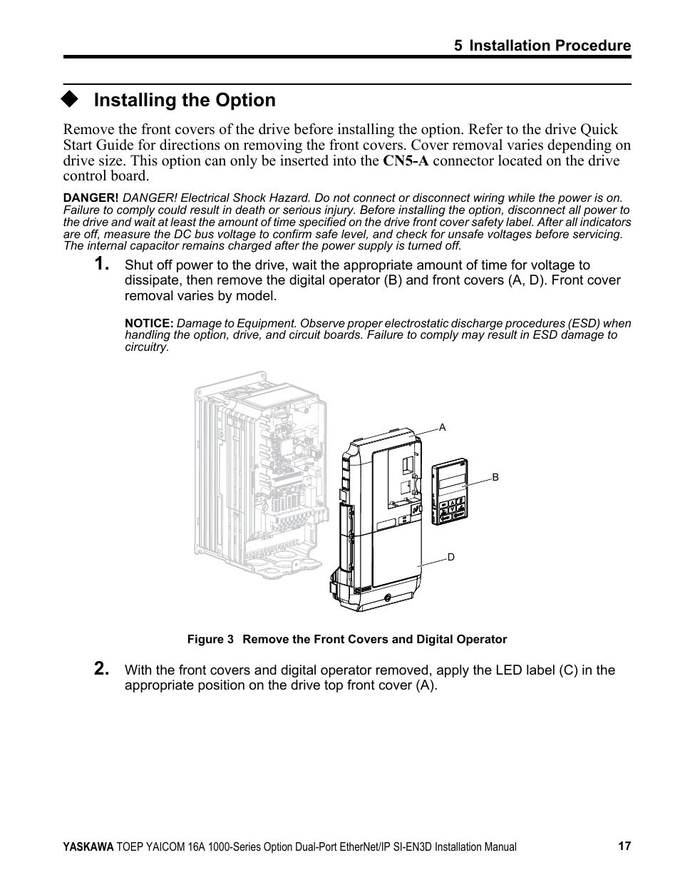 Installing the option | Yaskawa EtherNet/IP User Manual | Page 17 / 50