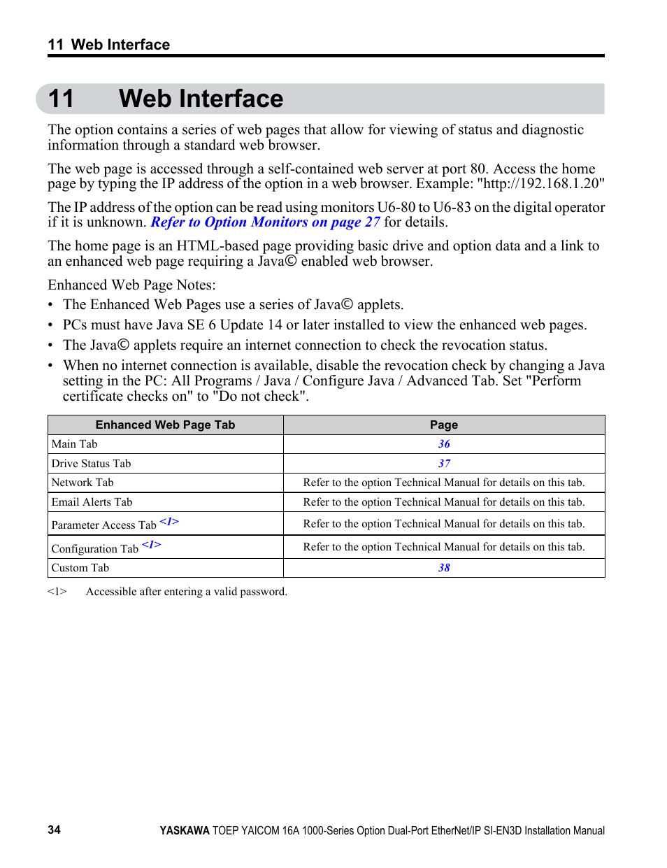 Web interface, 11 web interface | Yaskawa EtherNet/IP User Manual | Page 34 / 50