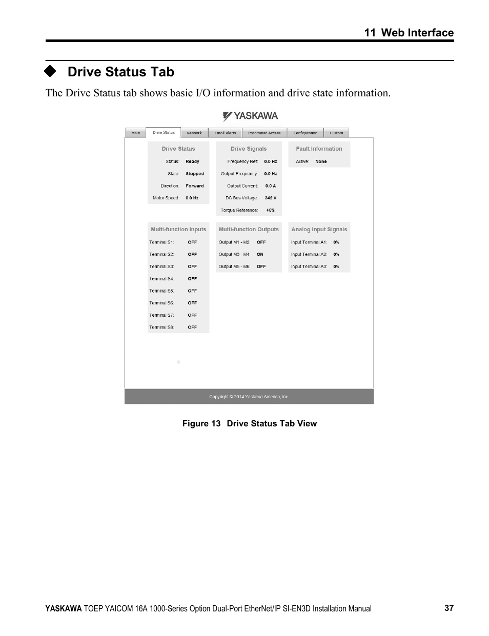 Drive status tab | Yaskawa EtherNet/IP User Manual | Page 37 / 50