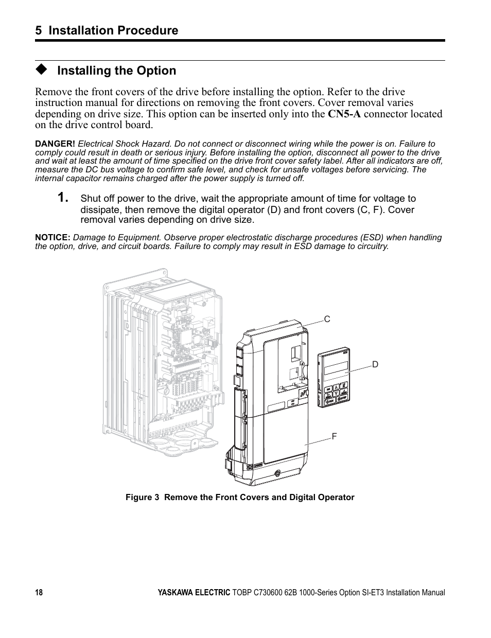 Installing the option, A1000, 5 installation procedure | Yaskawa MECHATROLINK-III User Manual | Page 18 / 35