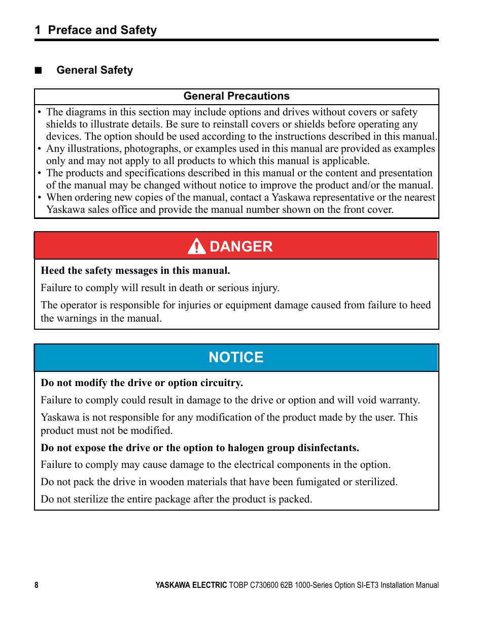 Danger, Notice | Yaskawa MECHATROLINK-III User Manual | Page 8 / 35