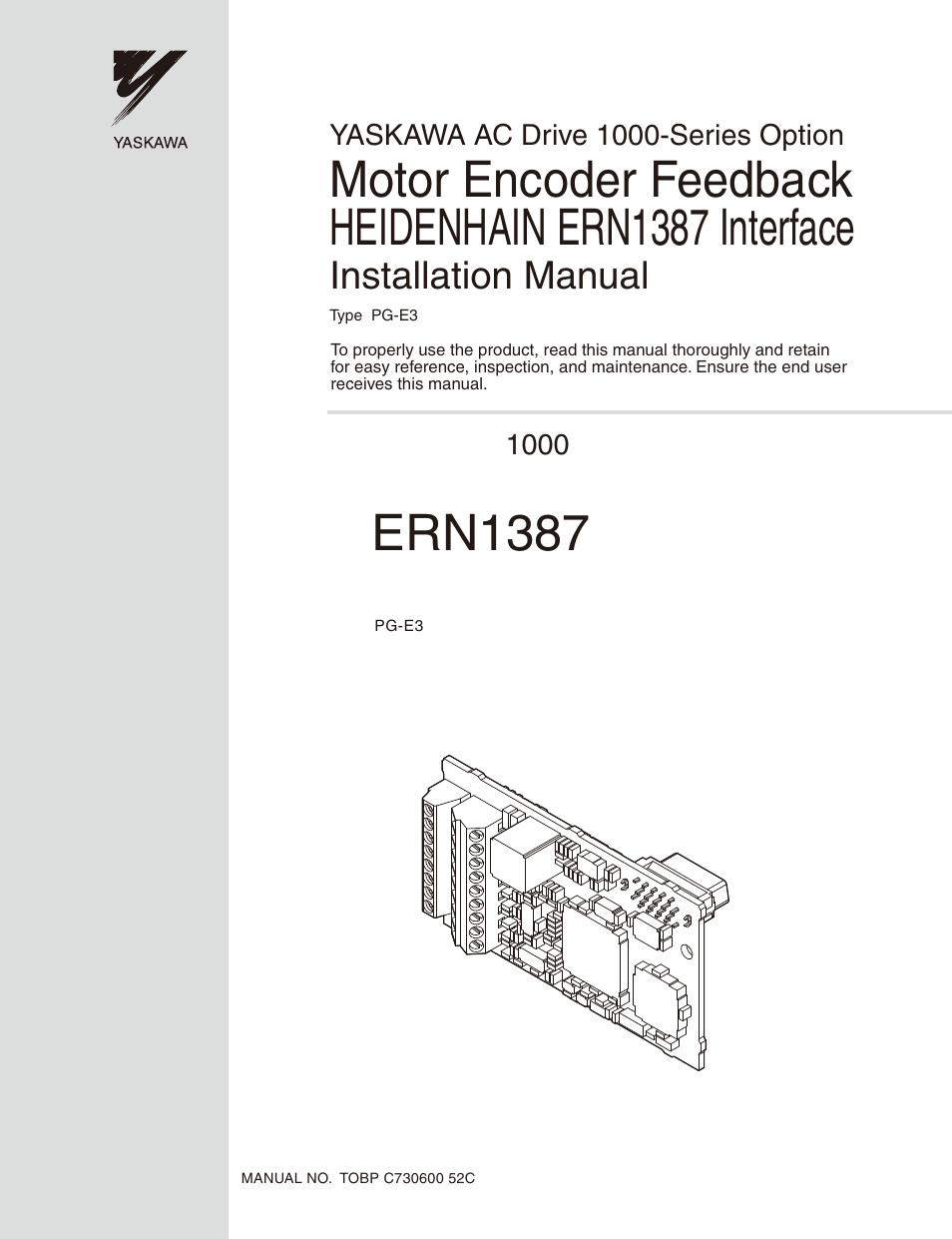Yaskawa PG-E3 Motor Encoder Feedback User Manual | 33 pages