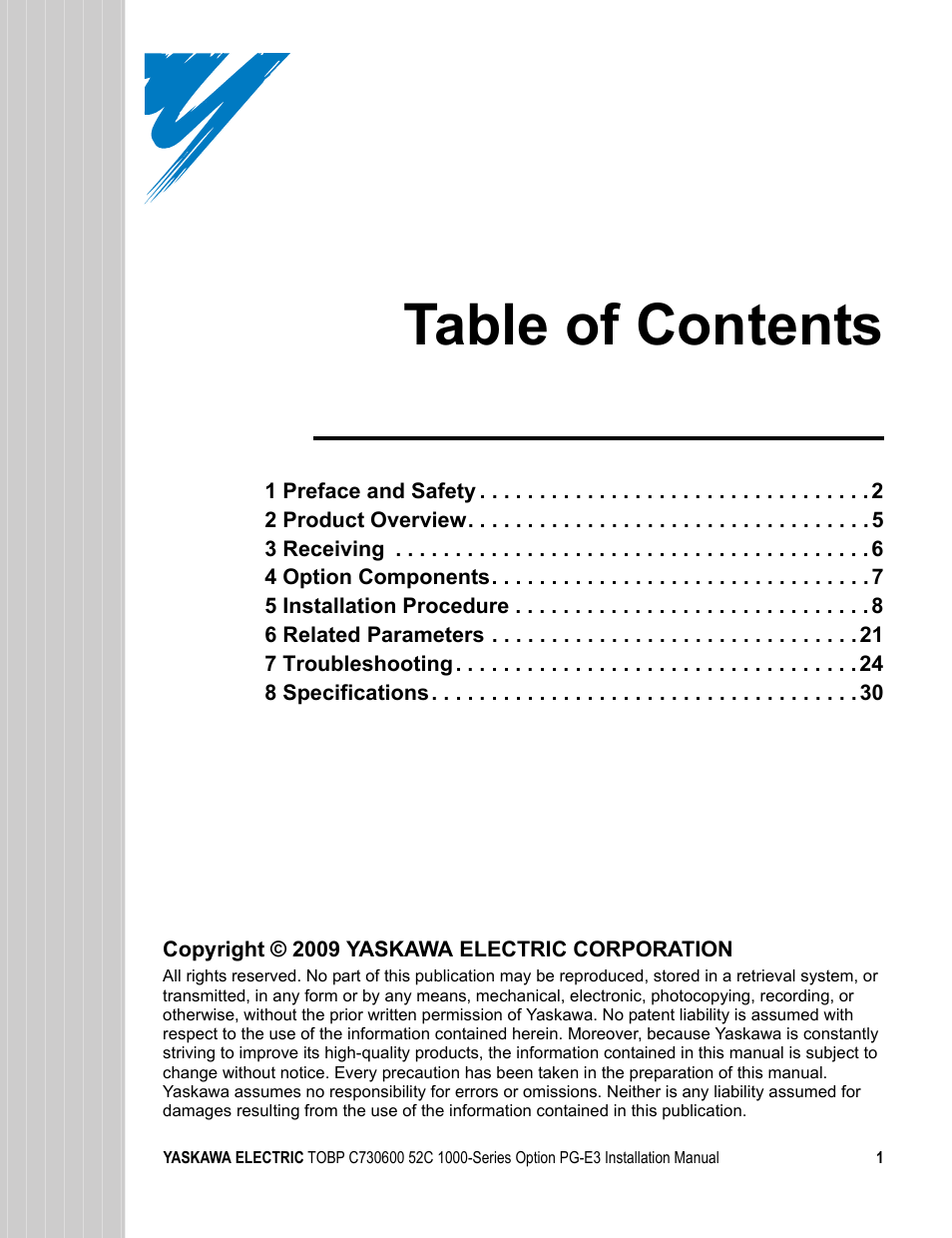Yaskawa PG-E3 Motor Encoder Feedback User Manual | Page 2 / 33