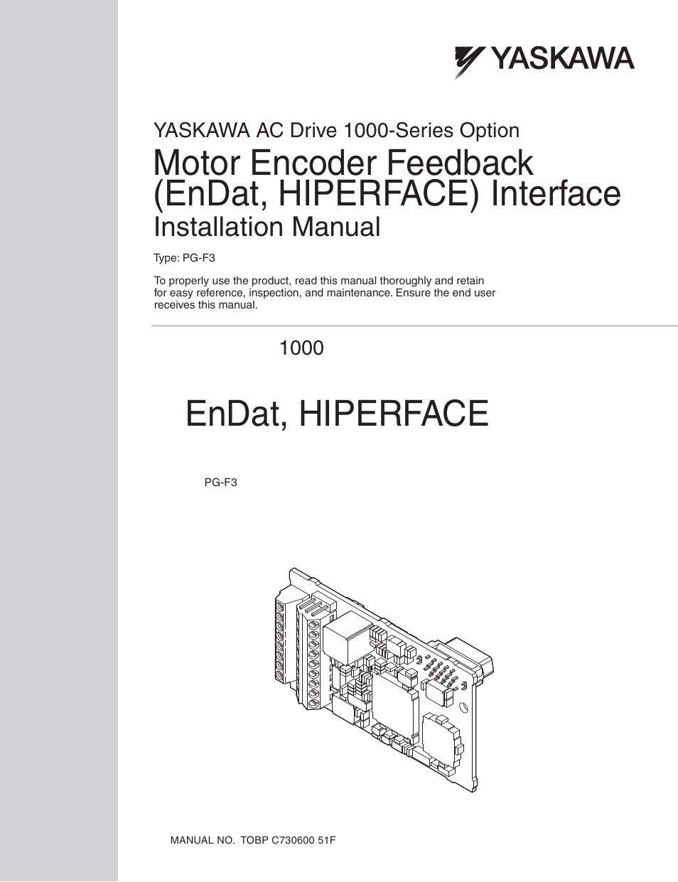 Yaskawa Option PG-F3 Motor Encoder Feedback User Manual | 45 pages