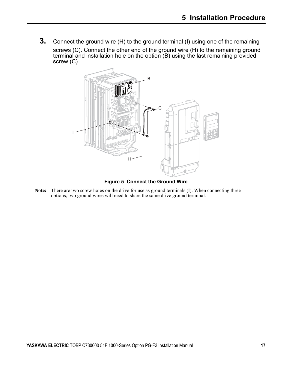 5 installation procedure | Yaskawa Option PG-F3 Motor Encoder Feedback User Manual | Page 17 / 45