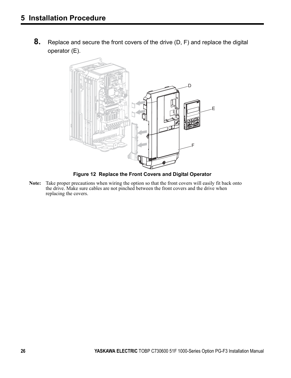 5 installation procedure | Yaskawa Option PG-F3 Motor Encoder Feedback User Manual | Page 26 / 45