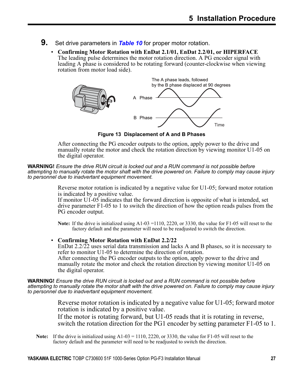 5 installation procedure | Yaskawa Option PG-F3 Motor Encoder Feedback User Manual | Page 27 / 45