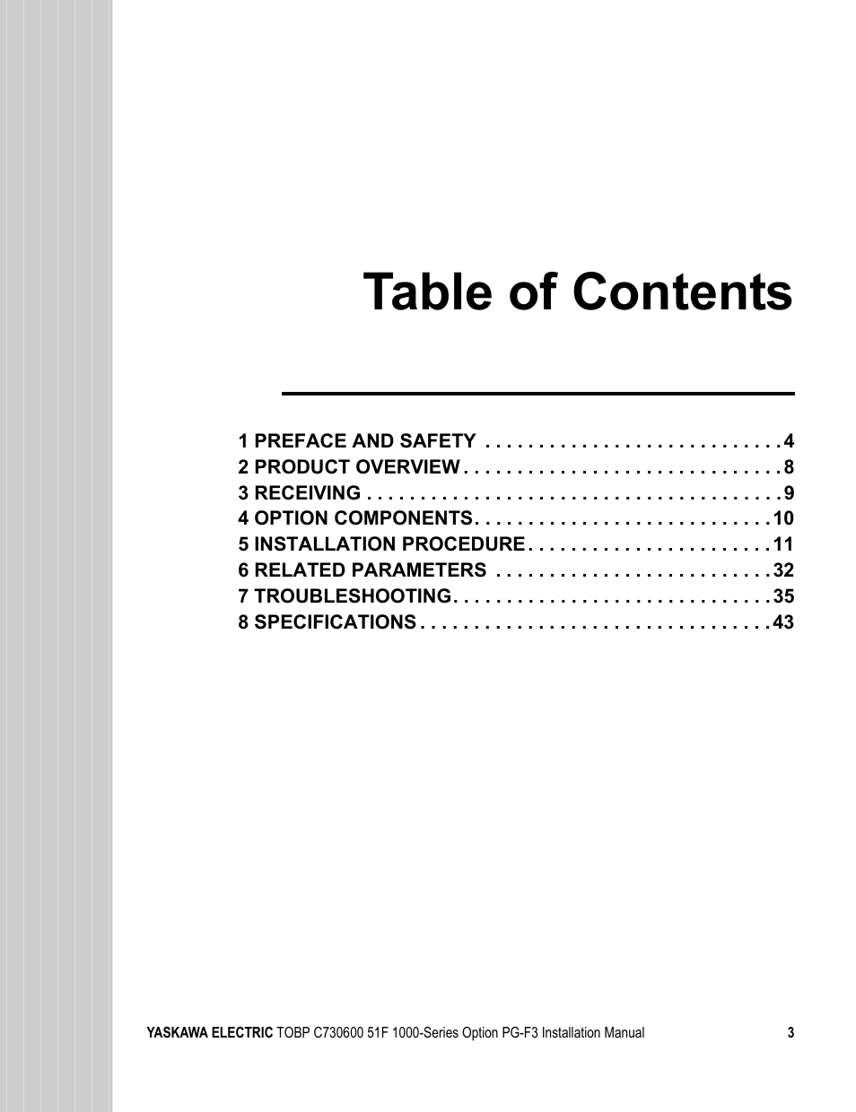 Yaskawa Option PG-F3 Motor Encoder Feedback User Manual | Page 3 / 45