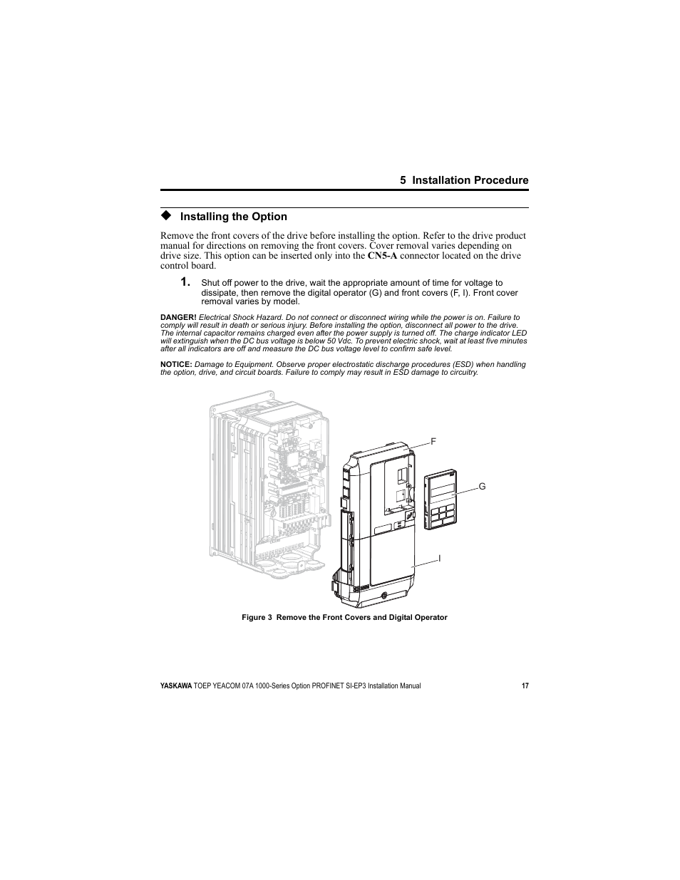 Installing the option | Yaskawa SI-EP3 PROFINET Installation User Manual | Page 17 / 56