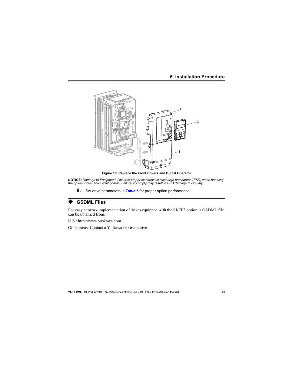 Gsdml files, 5 installation procedure | Yaskawa SI-EP3 PROFINET Installation User Manual | Page 23 / 56