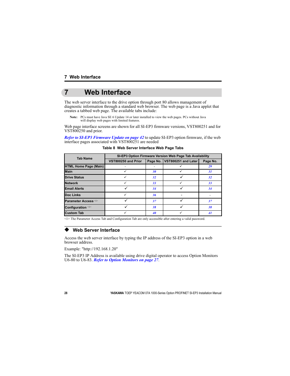 7 web interface, Web server interface, 7web interface | Yaskawa SI-EP3 PROFINET Installation User Manual | Page 28 / 56