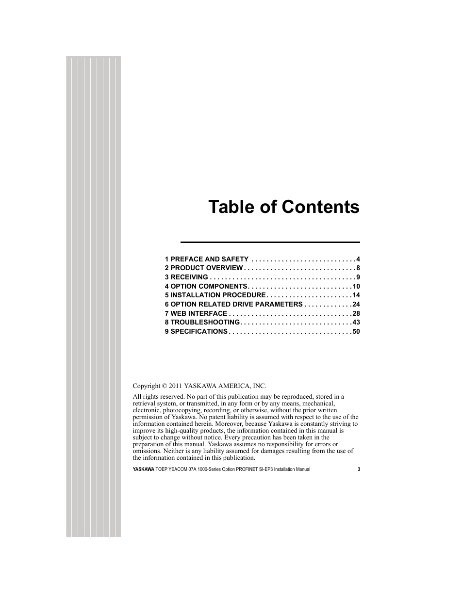 Yaskawa SI-EP3 PROFINET Installation User Manual | Page 3 / 56