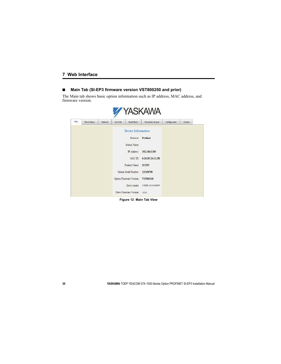 7 web interface | Yaskawa SI-EP3 PROFINET Installation User Manual | Page 30 / 56