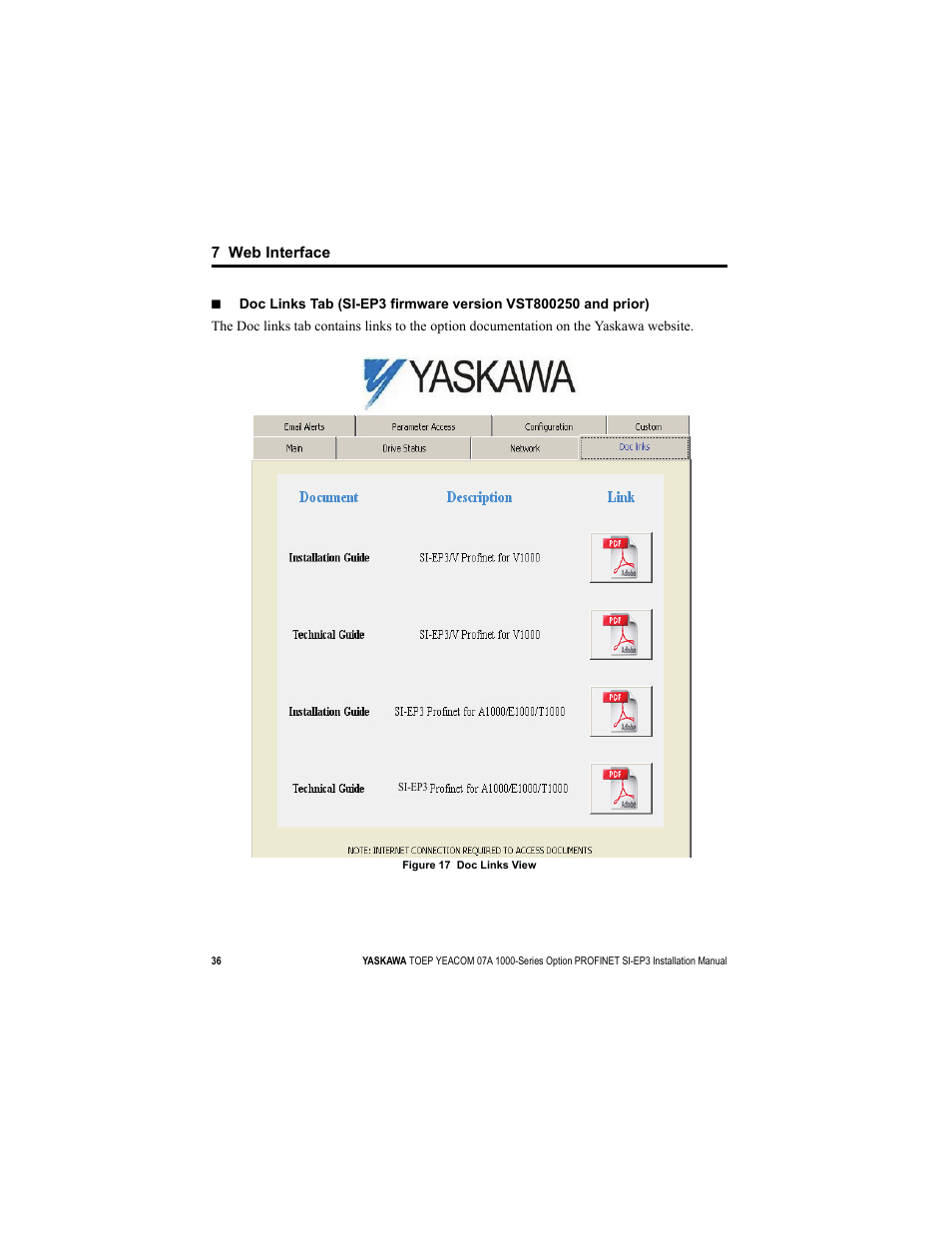 7 web interface | Yaskawa SI-EP3 PROFINET Installation User Manual | Page 36 / 56