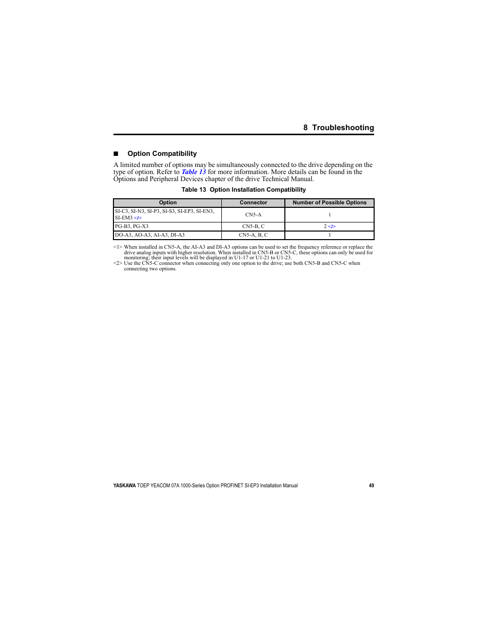 8 troubleshooting | Yaskawa SI-EP3 PROFINET Installation User Manual | Page 49 / 56