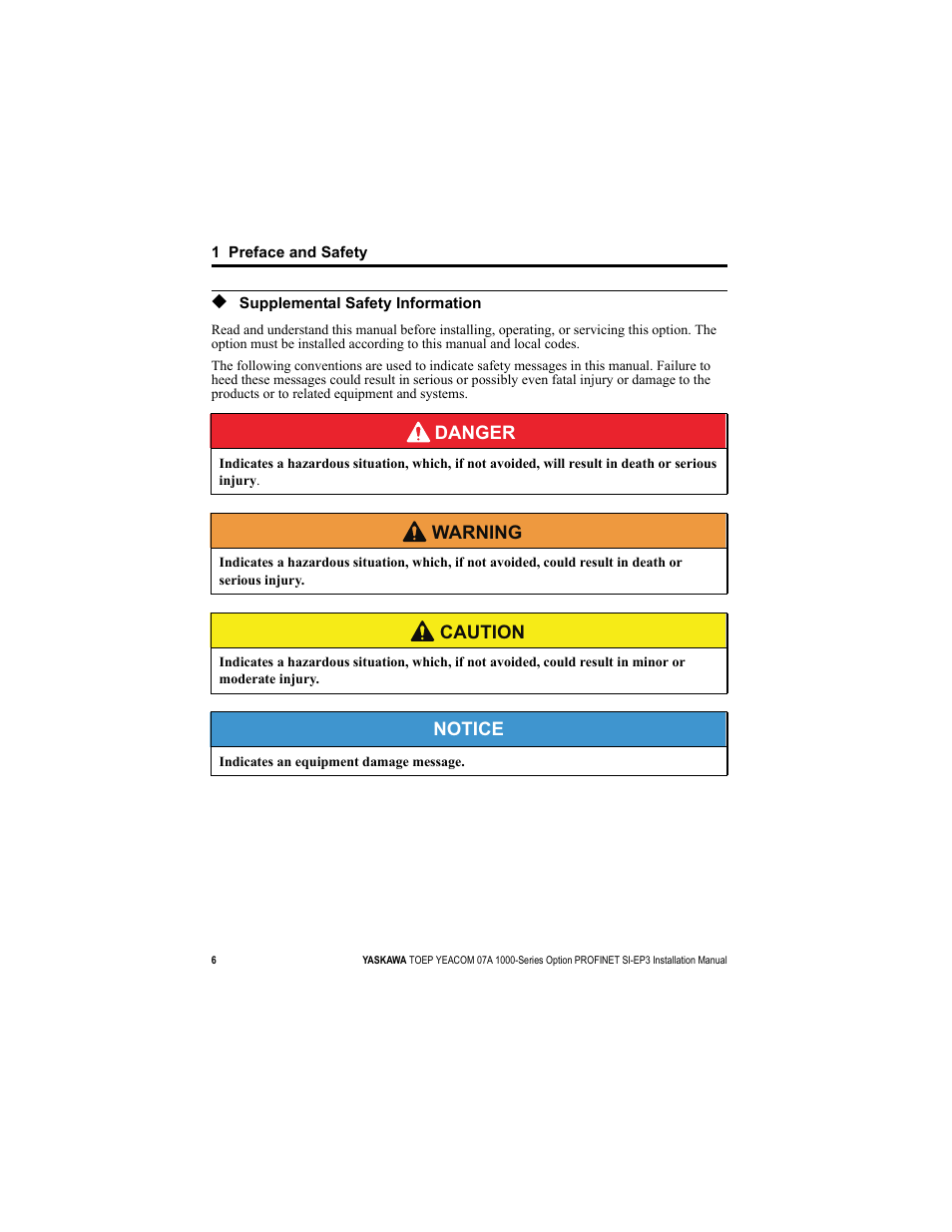 Supplemental safety information | Yaskawa SI-EP3 PROFINET Installation User Manual | Page 6 / 56