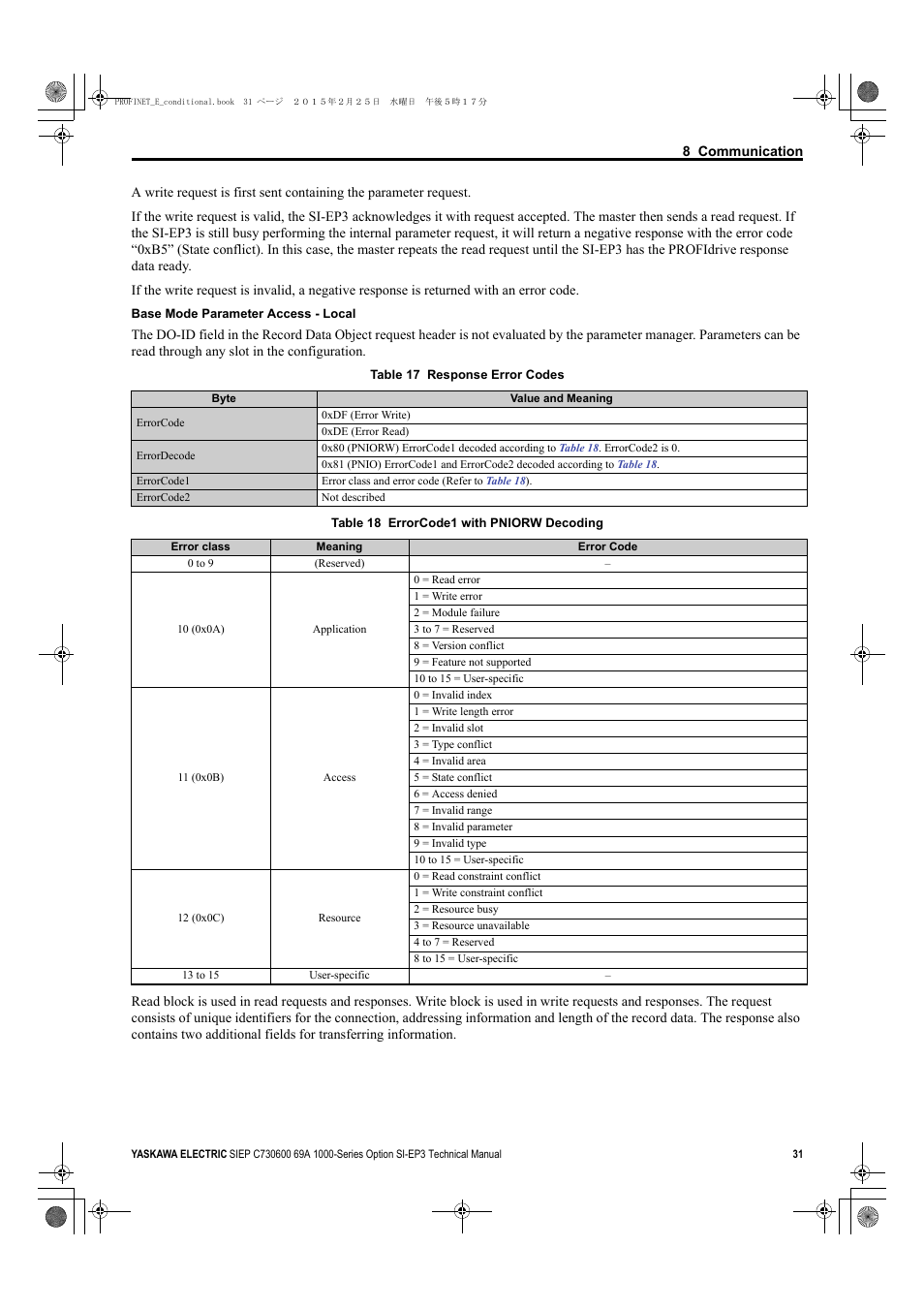 Yaskawa SI-EP3 PROFINET Technical Manual User Manual | Page 31 / 53