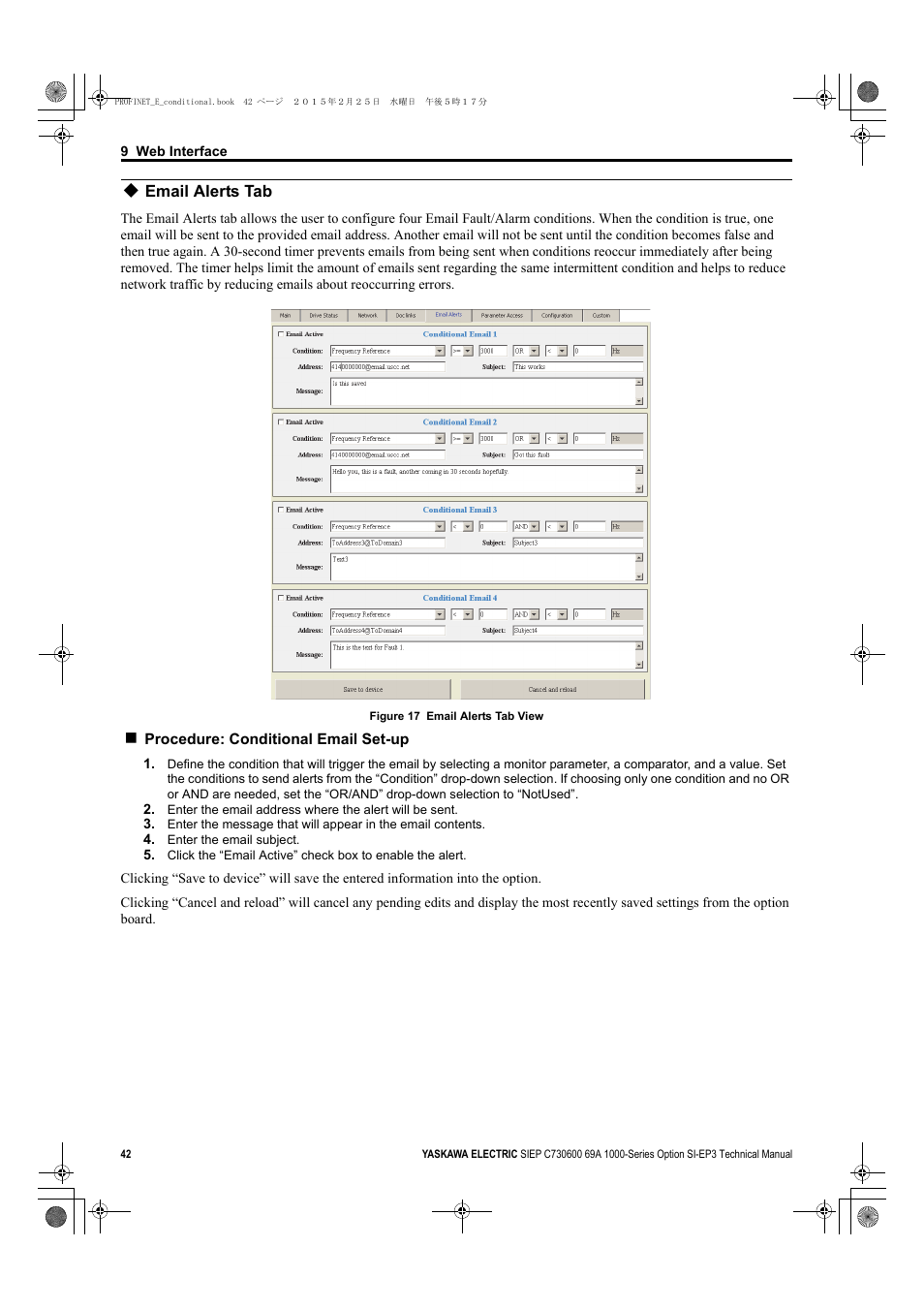 Email alerts tab | Yaskawa SI-EP3 PROFINET Technical Manual User Manual | Page 42 / 53