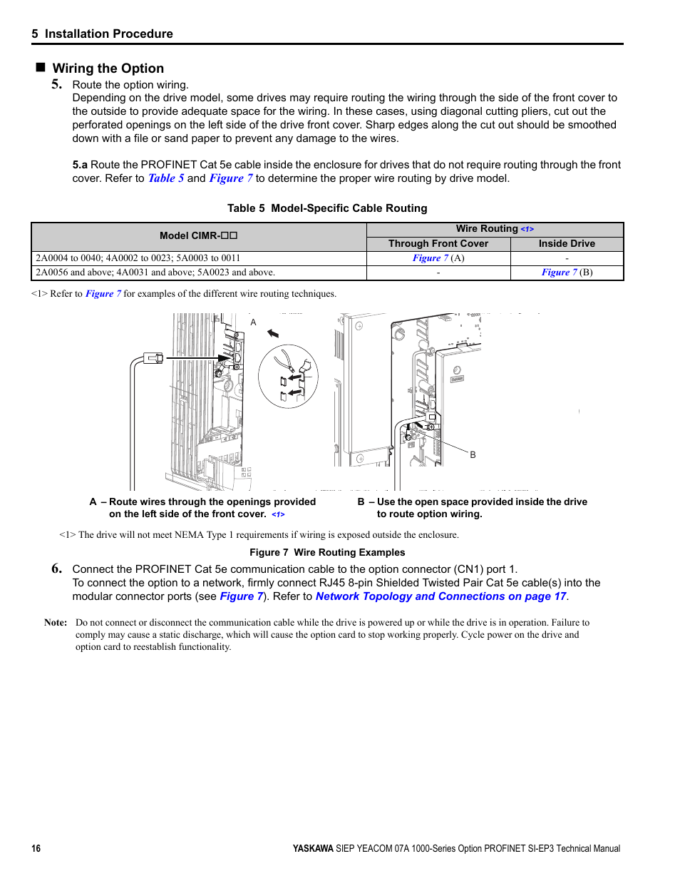 Wiring the option | Yaskawa PROFINET User Manual | Page 16 / 62