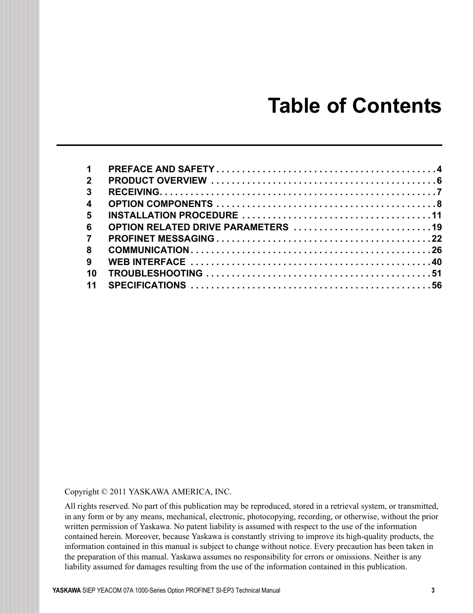 Yaskawa PROFINET User Manual | Page 3 / 62