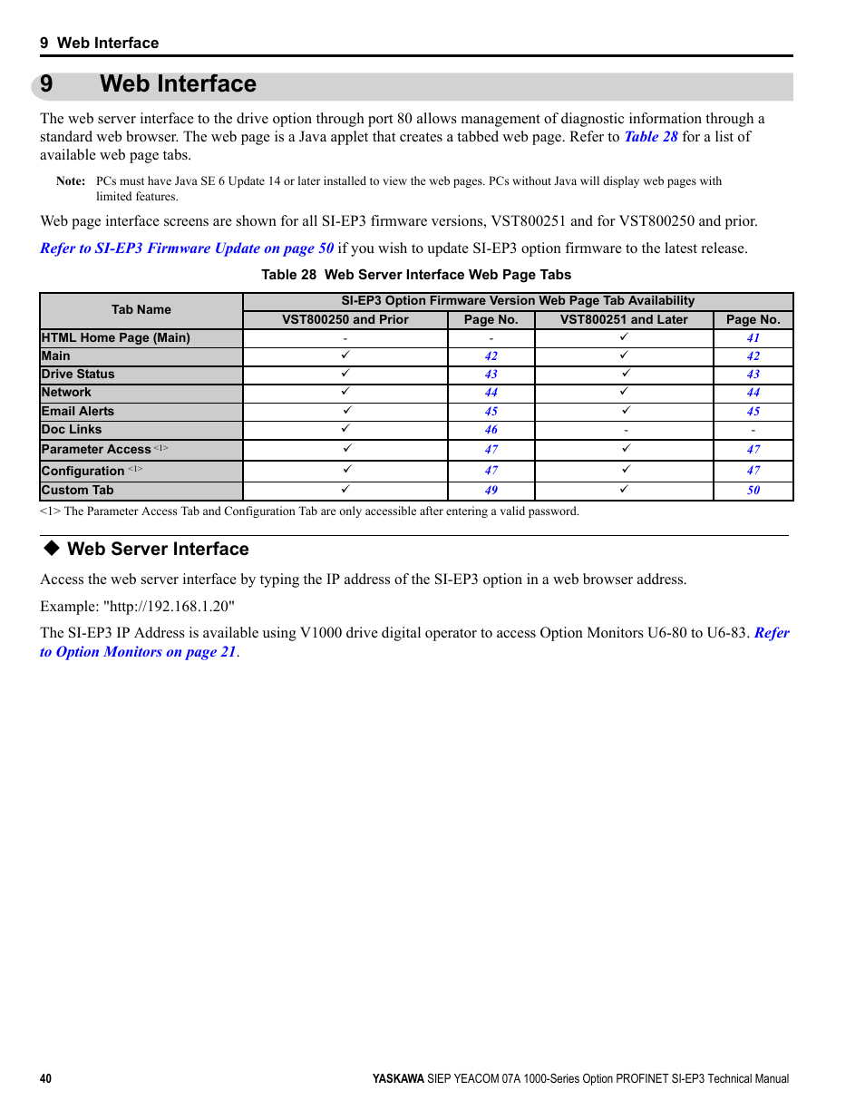 9 web interface, Web server interface, Web interface | 9web interface | Yaskawa PROFINET User Manual | Page 40 / 62