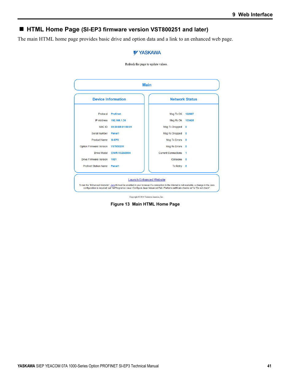 Html home page | Yaskawa PROFINET User Manual | Page 41 / 62