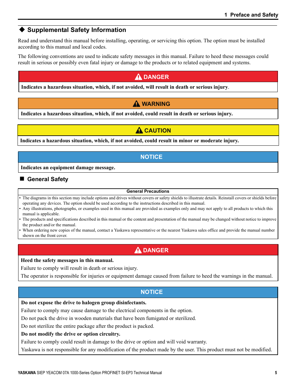 Supplemental safety information | Yaskawa PROFINET User Manual | Page 5 / 62