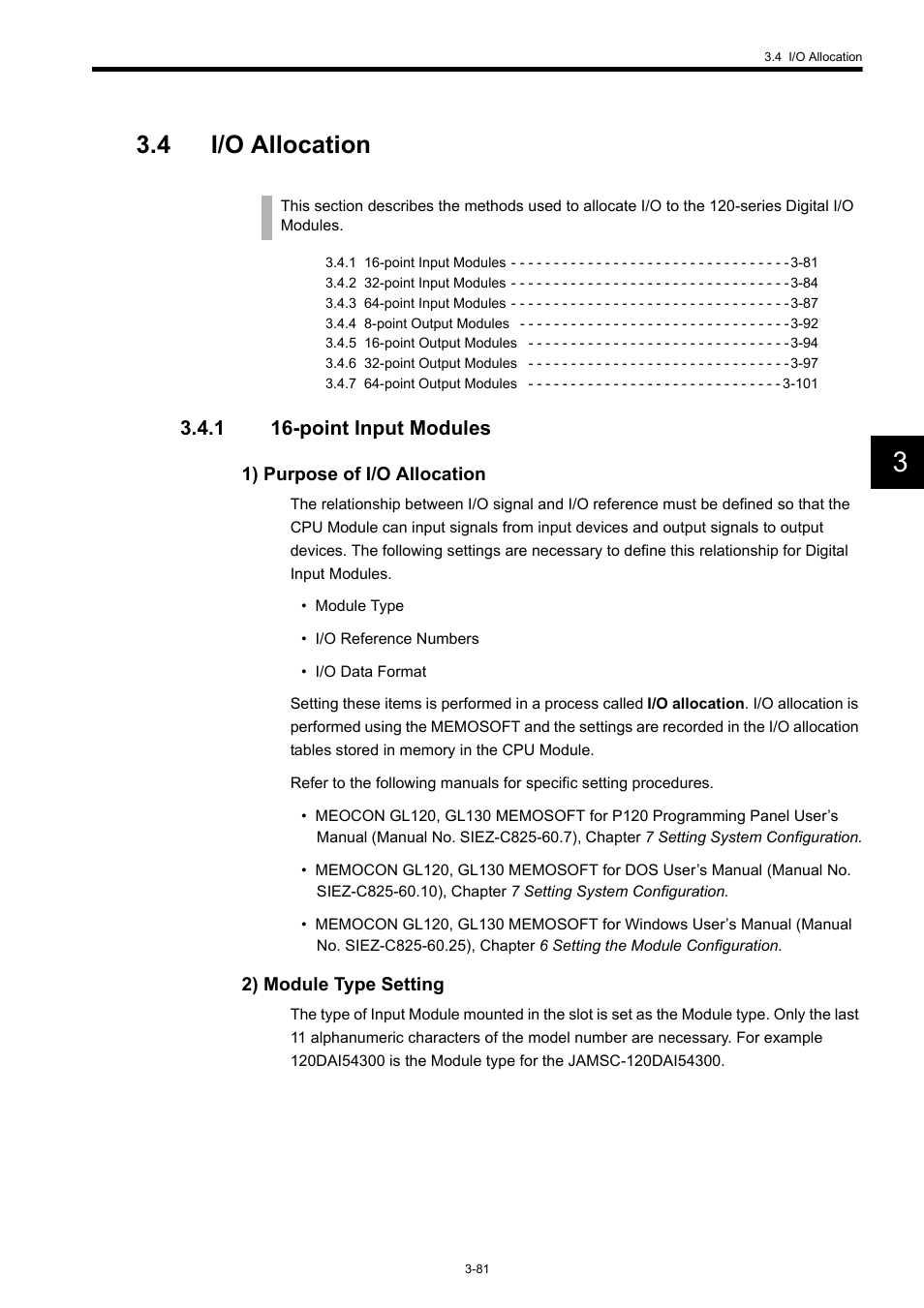 4 i/o allocation, 1 16-point input modules | Yaskawa 120 Series I/O Modules User Manual | Page 111 / 308