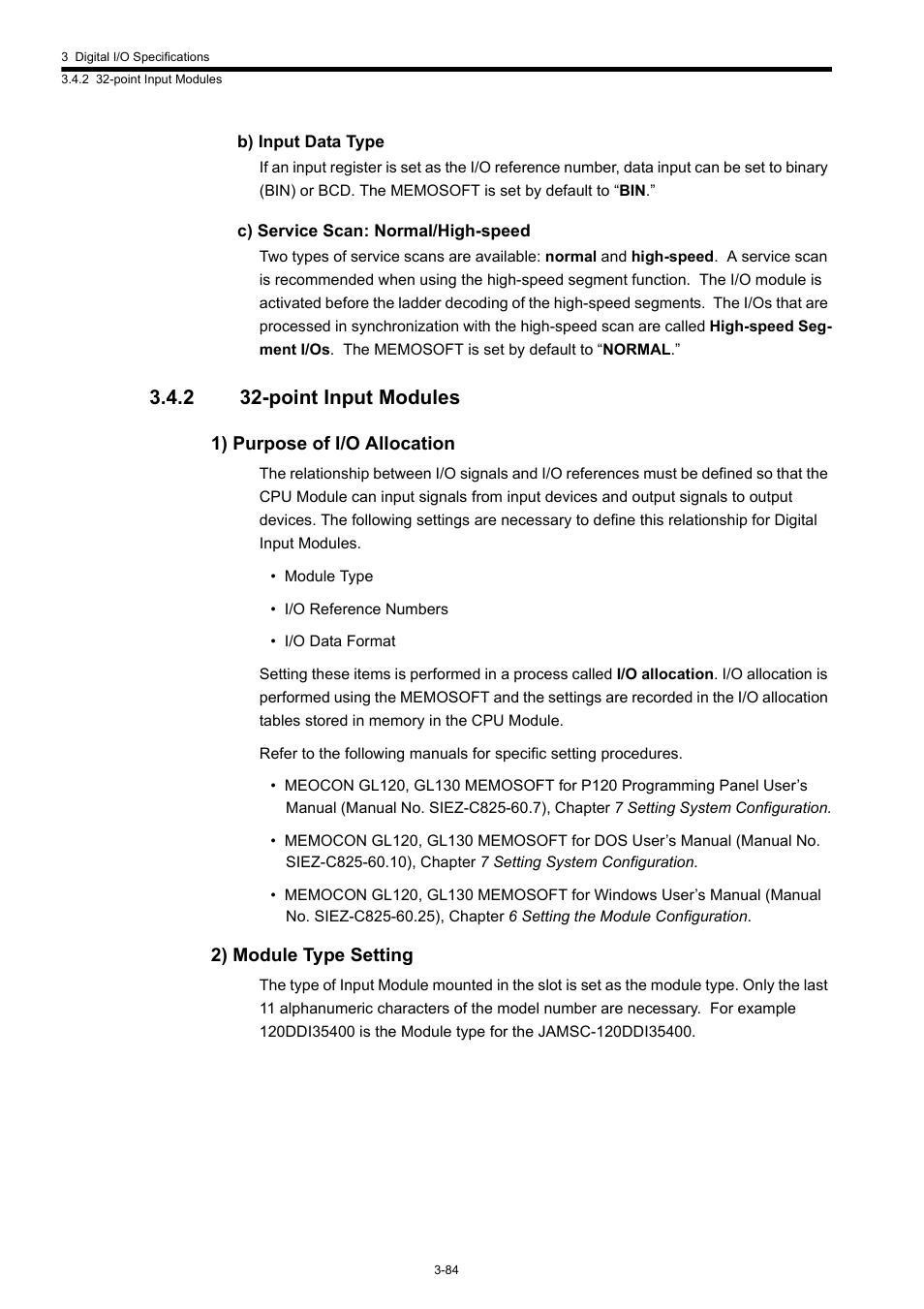 2 32-point input modules, 1) purpose of i/o allocation, 2) module type setting | Yaskawa 120 Series I/O Modules User Manual | Page 114 / 308