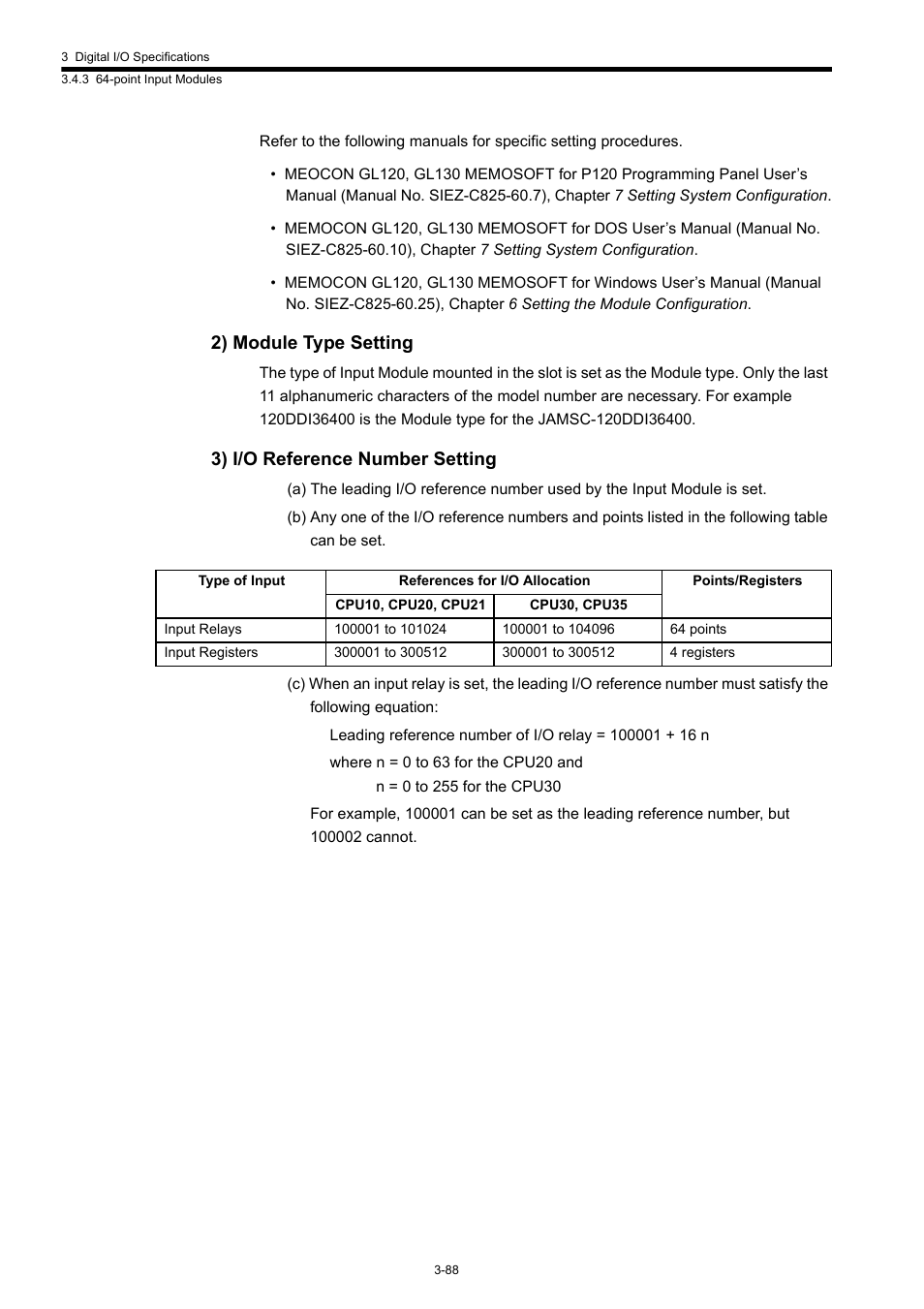 2) module type setting, 3) i/o reference number setting | Yaskawa 120 Series I/O Modules User Manual | Page 118 / 308