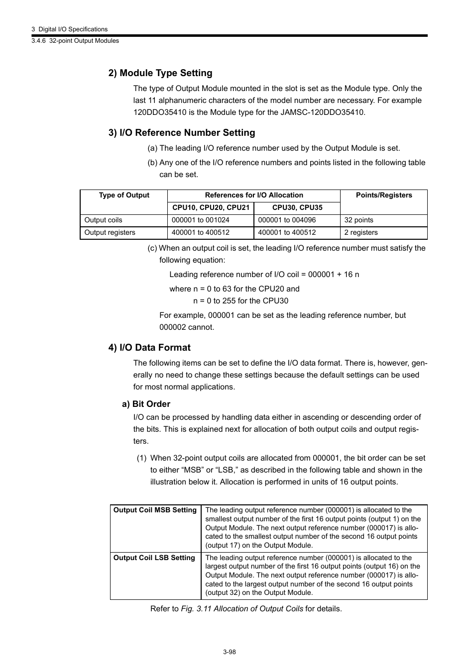 2) module type setting, 3) i/o reference number setting, 4) i/o data format | Yaskawa 120 Series I/O Modules User Manual | Page 128 / 308